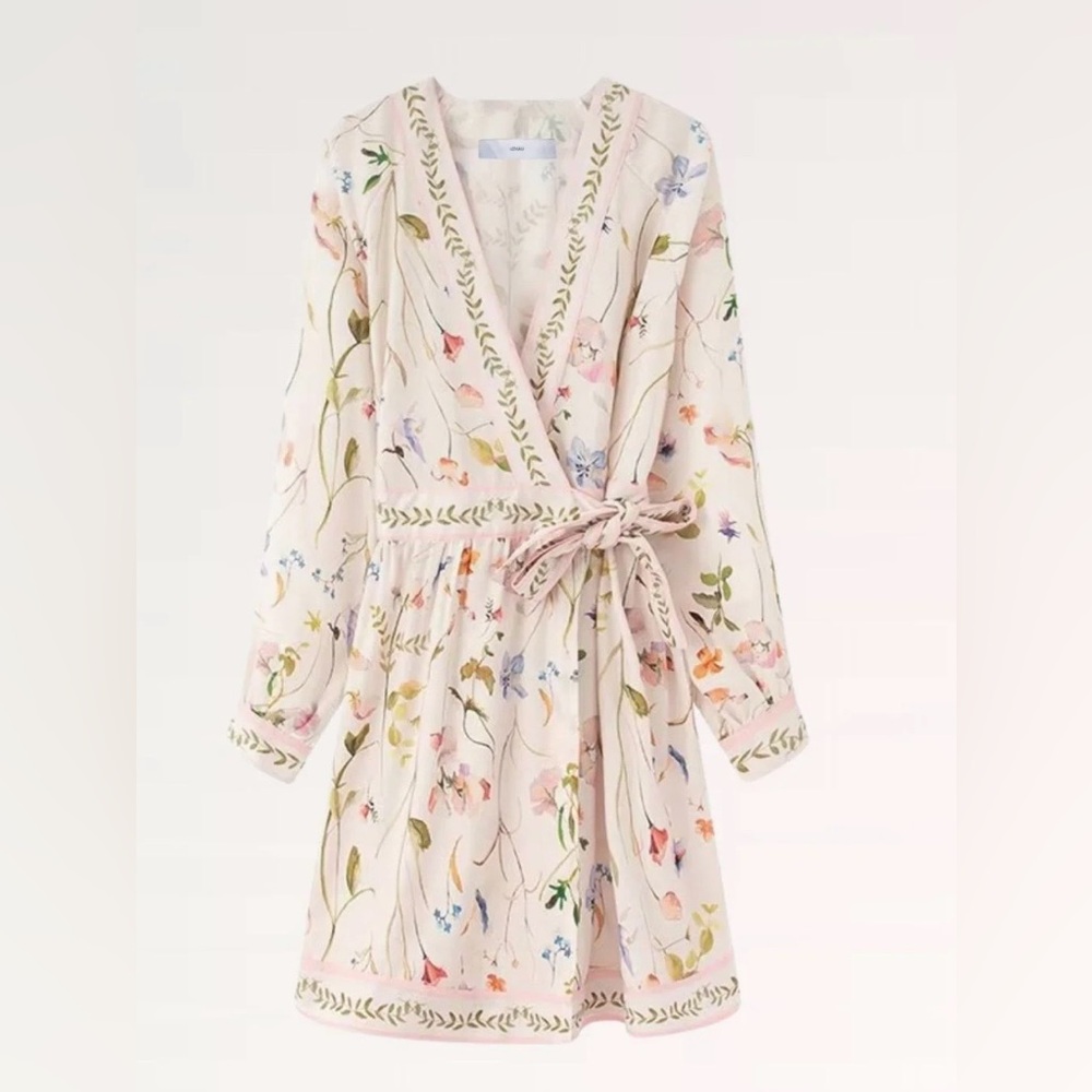 H&M Floral Pastel Balloon Sleeve Bow Tie Waist Wrap Dress New with tags size Med
